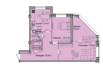 2-к квартира, 71,2 м², 1/8 эт.
